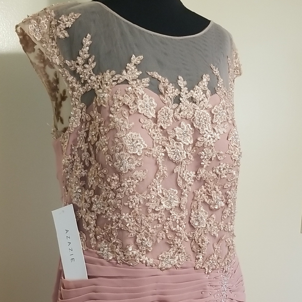 NWT AZAZIE Libby Dusty Rose A-Line Sequins Chiffon Floor-Length Dress Wedding 14 - Picture 3 of 16